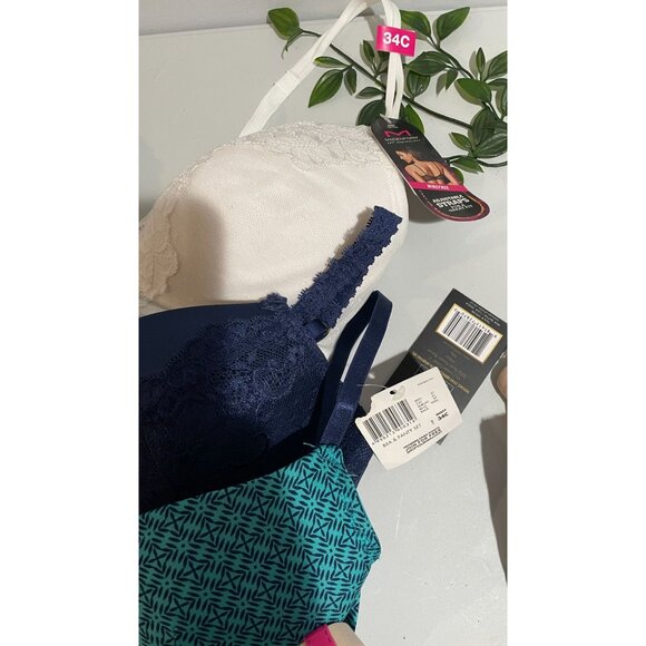 Womens 34C Bra Set Of 4 Multicolor Lace & Patterned Designs - Picture 2 of 8